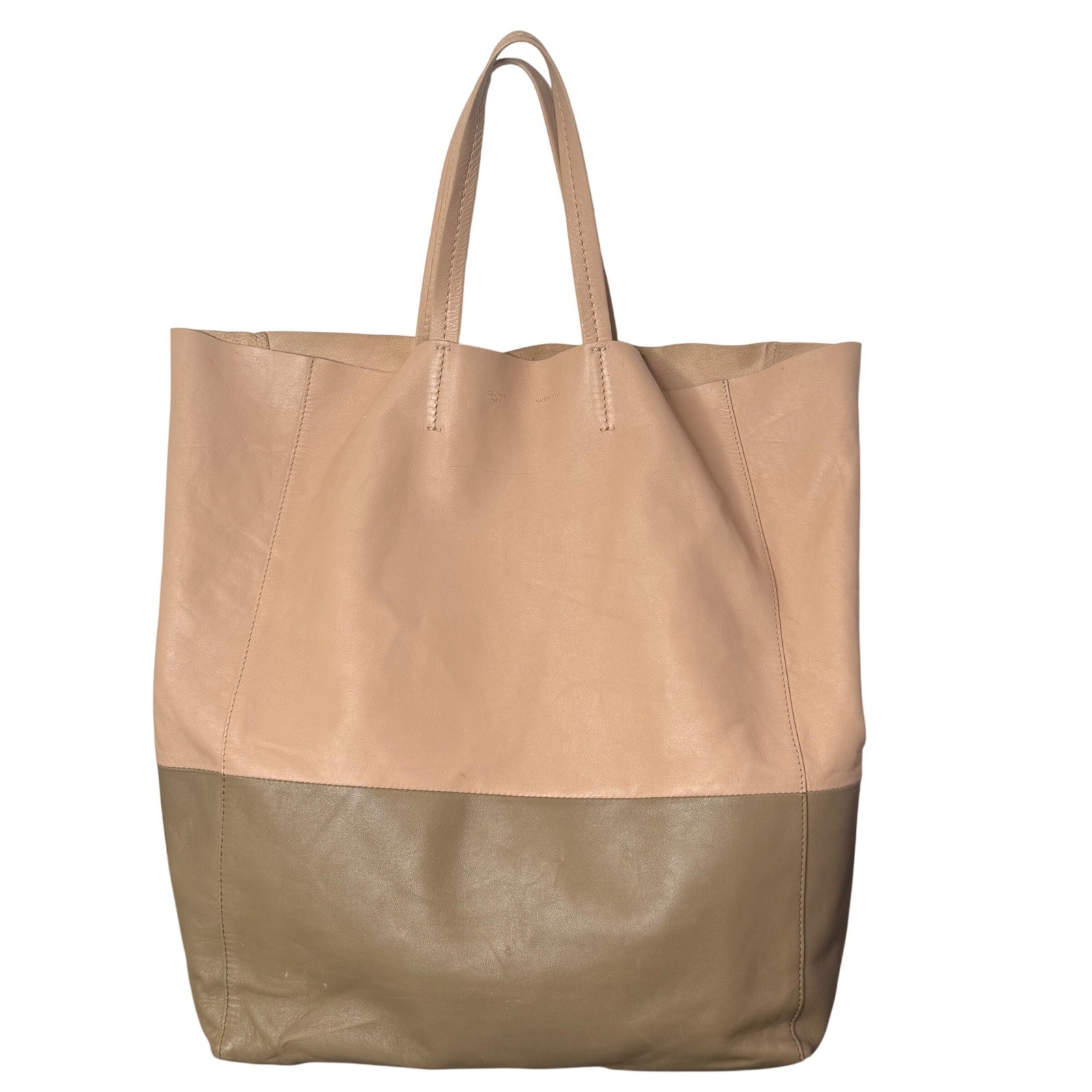 Celine Horizontal Bi Color Cabas Tote Bag Minimalist Quiet Luxury Neutral Purse