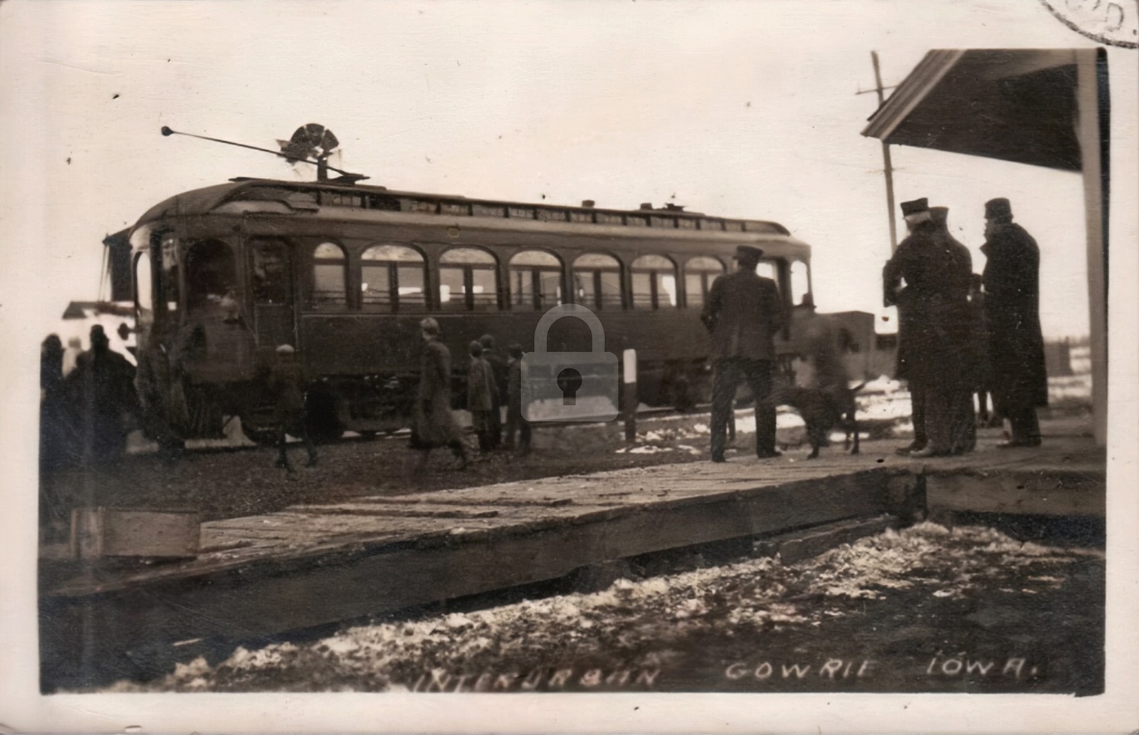 Gowrie Iowa 1911 INTERURBAN RAILROAD TROLLEY & DEPOT RPPC Photo Postcard COPY