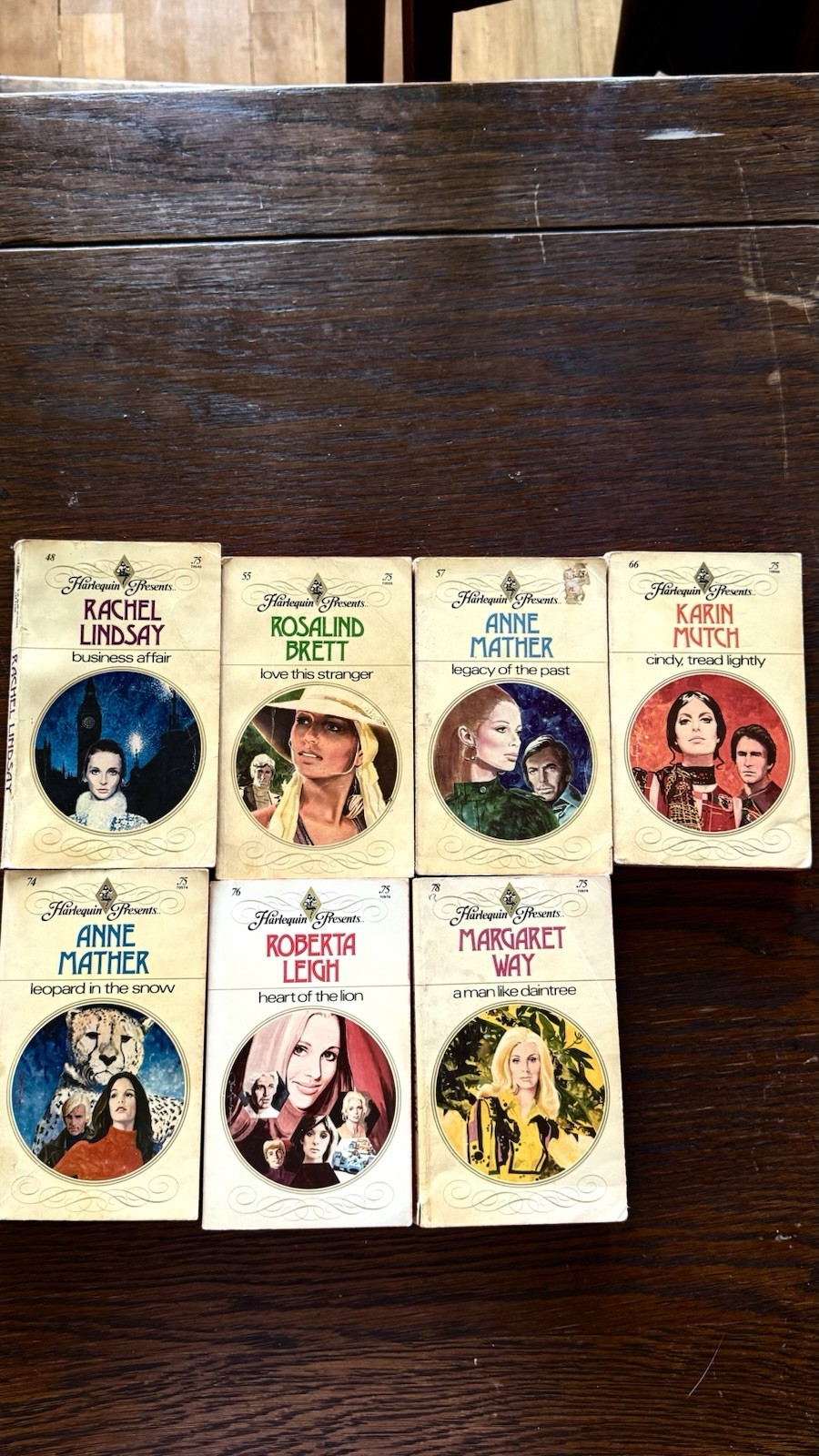 Vintage Harlequin Presents Lot of 7 1970s 75¢ Romance Paperbacks #48–78