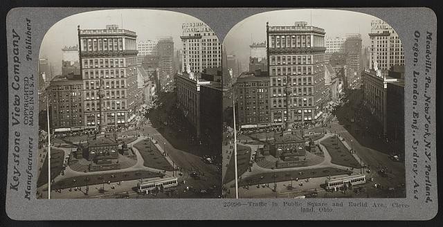 Photo:Cleveland Ohio 1919 Public Square Euclid Ave Traffic Stereo View