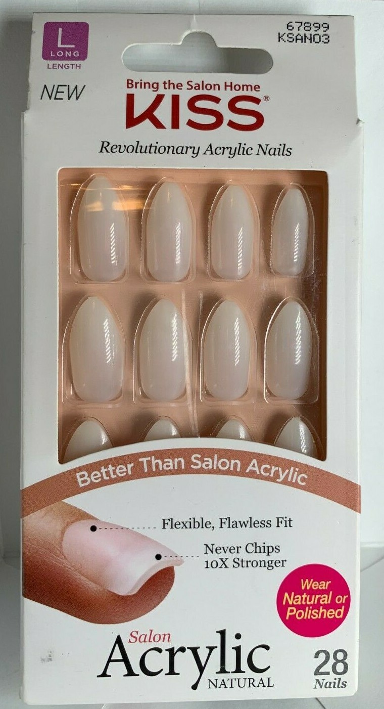 Kiss Long Size Glue on Nails Acrylic Natural set, Almond Shape 99 Kiss Long Size Glue on Nails Acrylic Natural set, Almond Shape 99