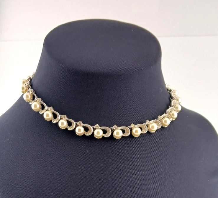 Vintage Signed Henry Bogoff Sea Spray Swarovski Crystal Faux-Pearl Necklace
