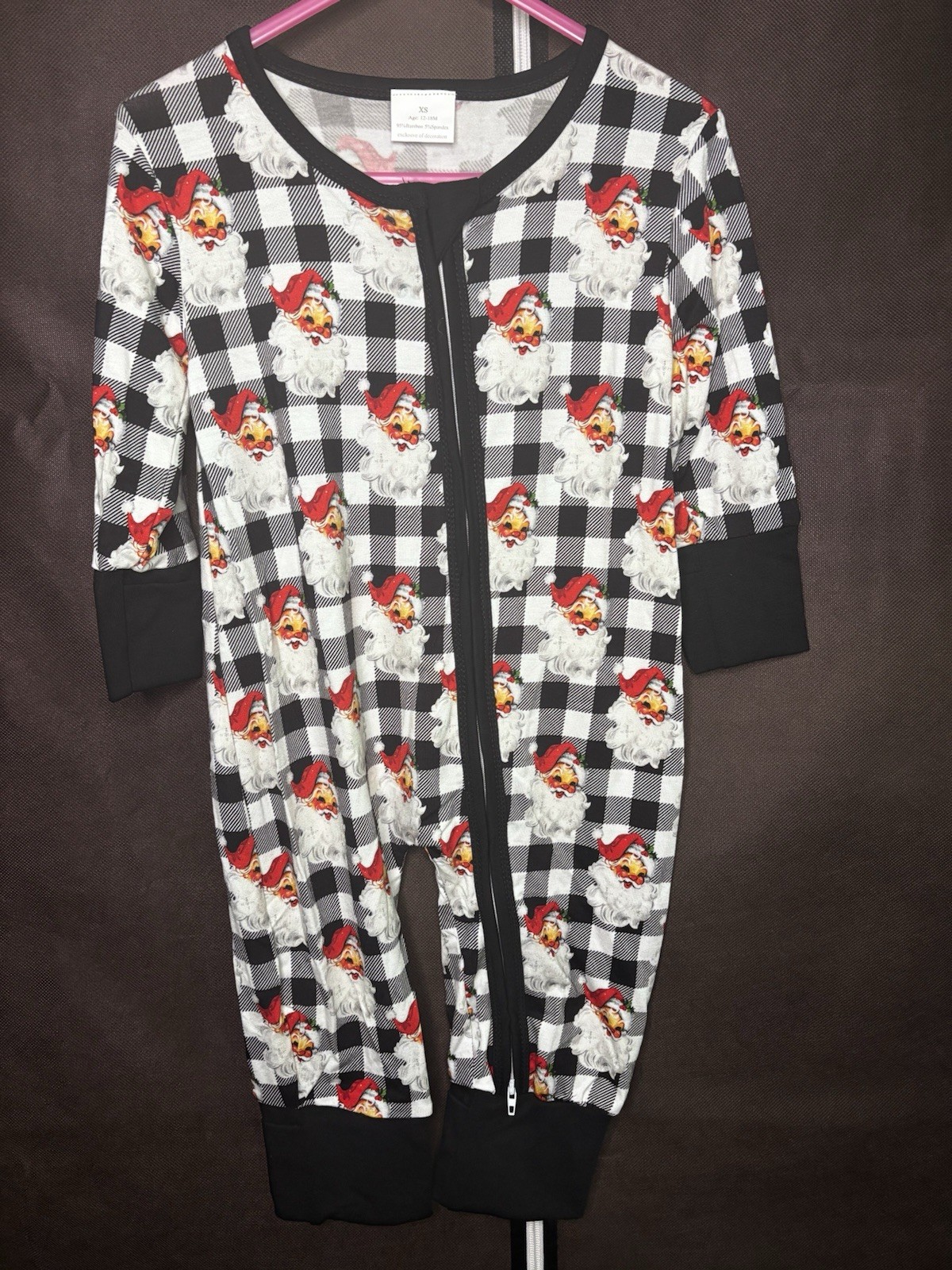 Baby Christmas Bamboo Pajamas 12-18M Retro Santa Plaid Zippy
