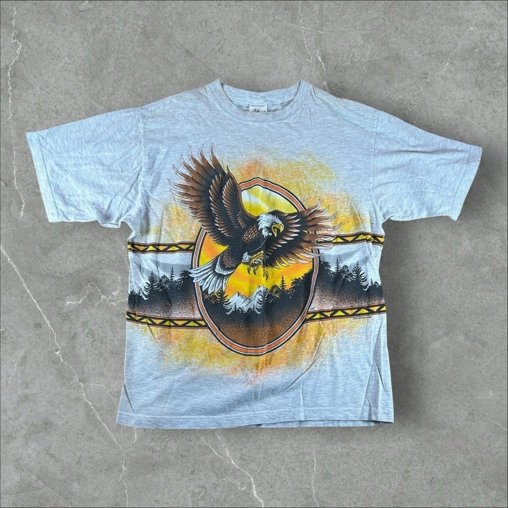 Vintage Sunrise Sportswear Shirt Mens XL Grey Eagle AOP Wrap Around Nature 90s Vintage Sunrise Sportswear Shirt Mens XL Grey Eagle AOP Wrap Around Nature 90s