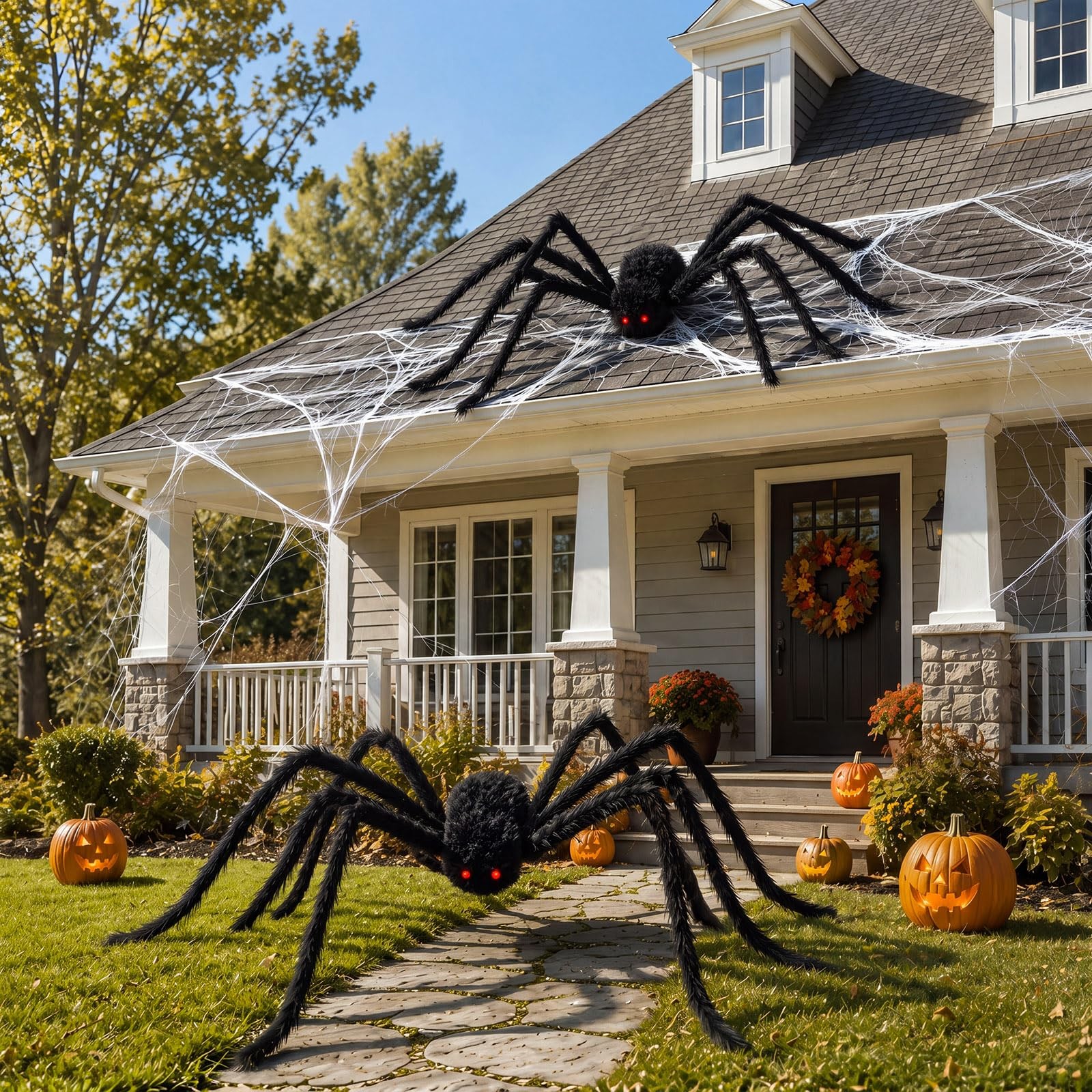2 Pack 13 ft Giant Spider Halloween Decorations, Black Extra Large Hairy Spider 2 Pack 13 ft Giant Spider Halloween Decorations, Black Extra Large Hairy Spider