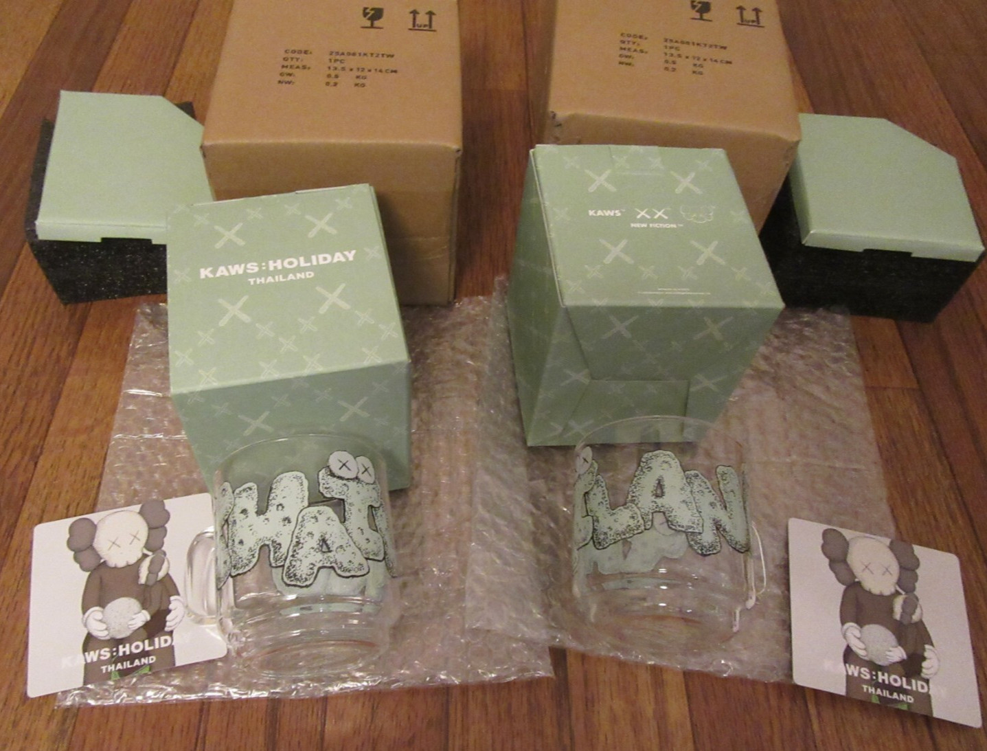 KAWS Holiday Thailand Glass Mug Lot of 2 Brand New In Box NIB Free U.S. Shipping