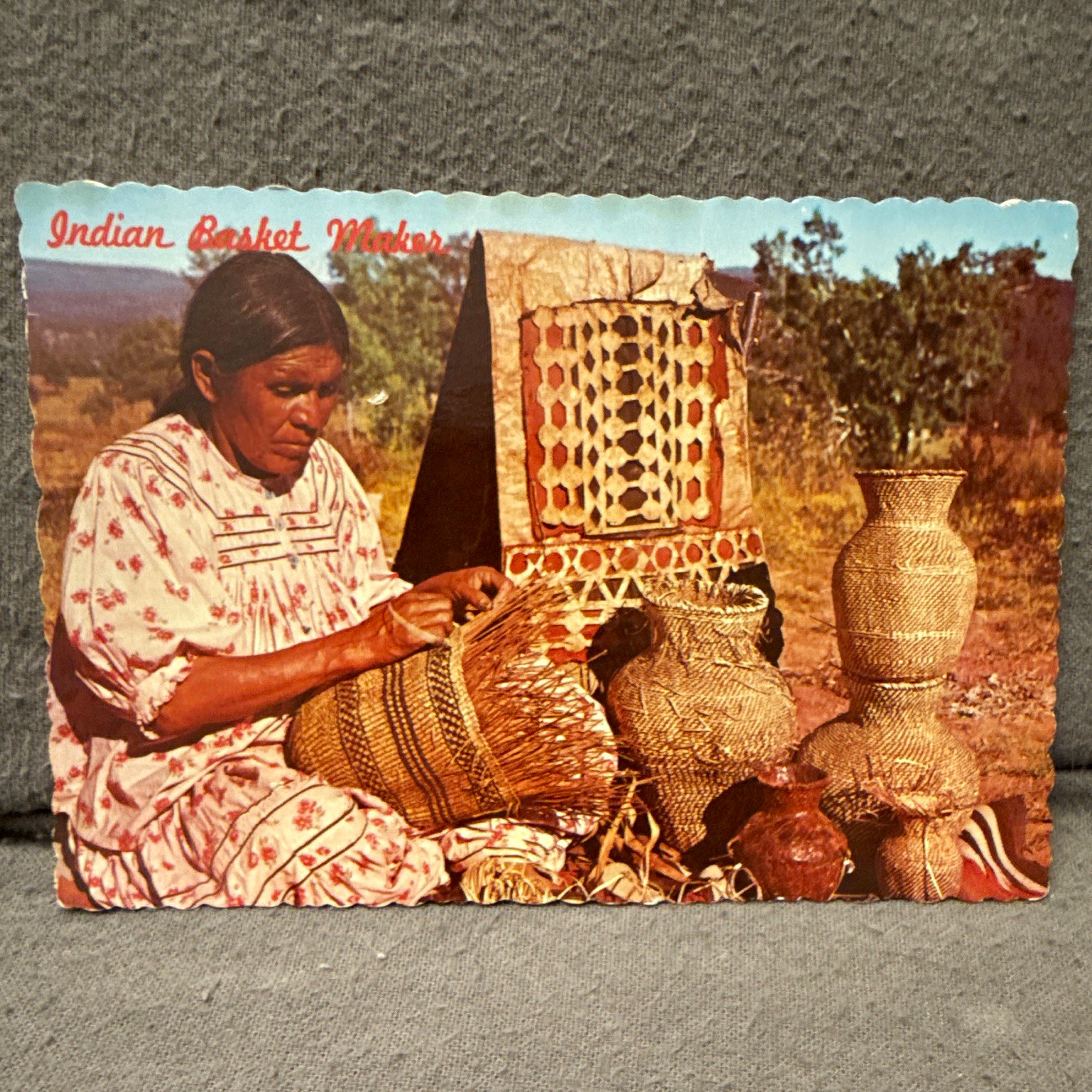 Vtg 1950s Postcard Native American Indian Basket Maker Petley Dexter Press NM