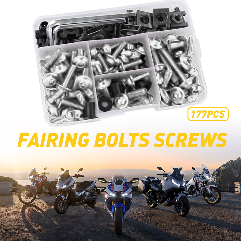 177PCS Silver Fairing Bolt Kit Windshield Fender Bodywork Screws Set Universal