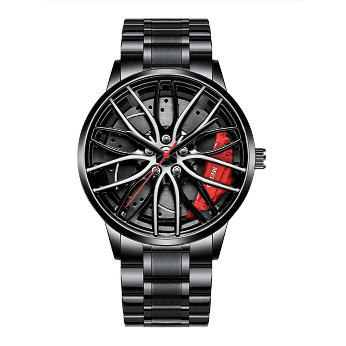 Fashion Men Sports Watches 3d Car Wheel Stainless Steel Band Wrist Watch