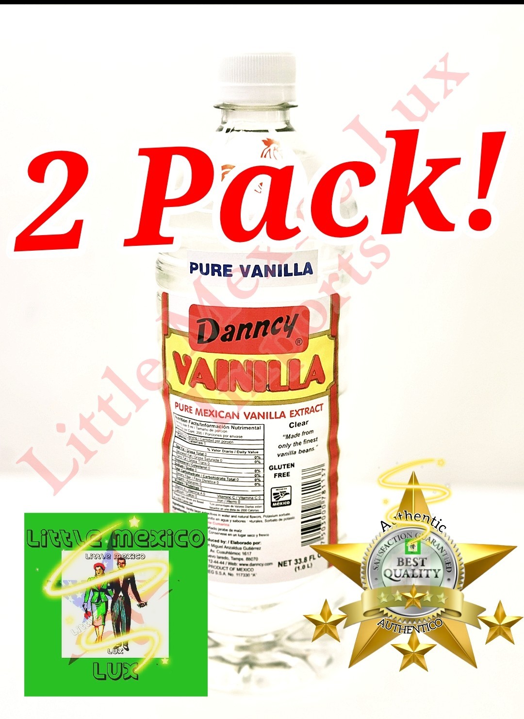 Danncy Vanilla Clear 33.8 Fl Oz (1L) 2 Pack - Authentic Mexican Vanilla Flavor⚡️