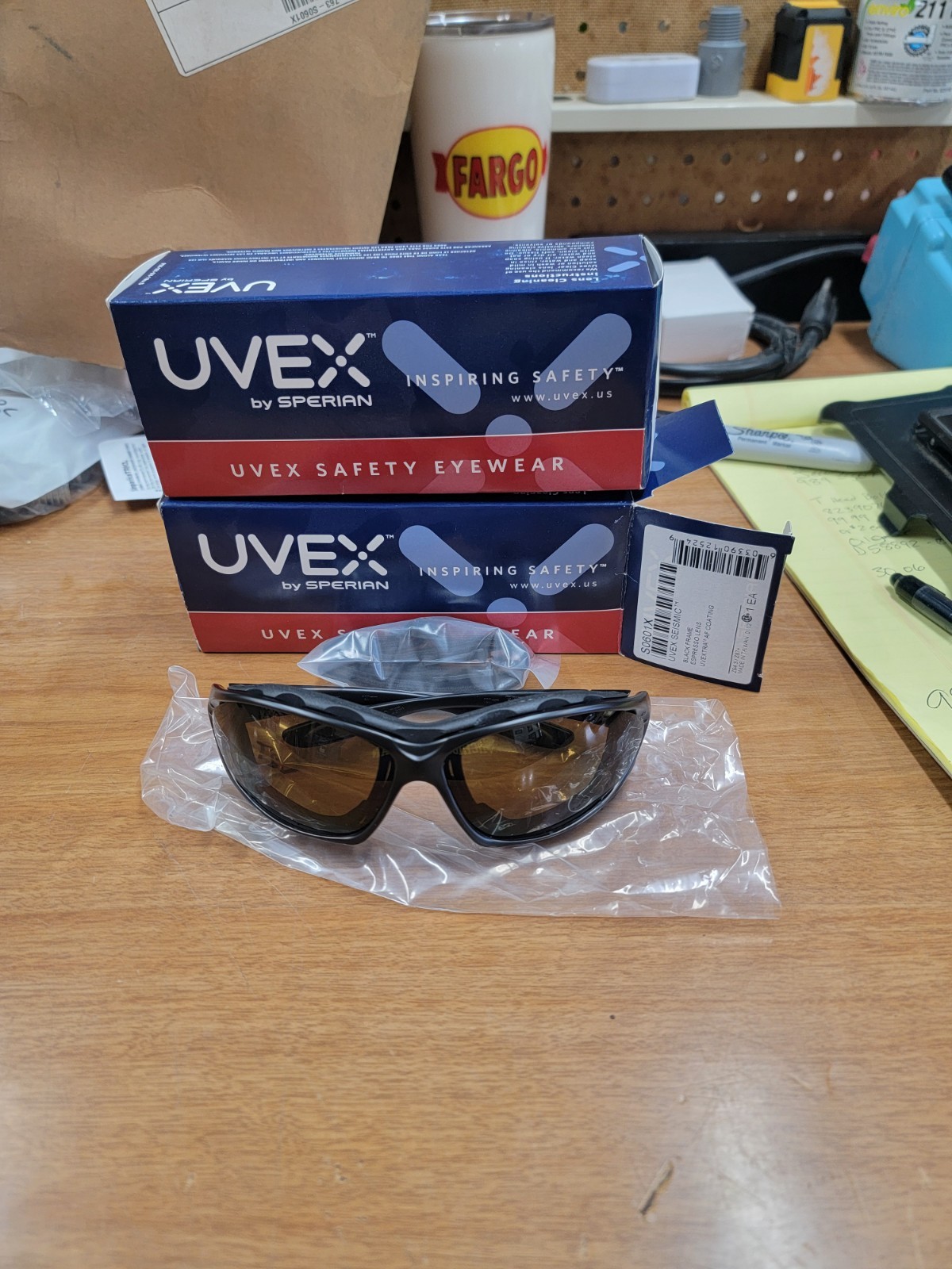 Uvex Seismic Safety Glasses with Black Frame, Espresso Anti-Fog, 2pk.