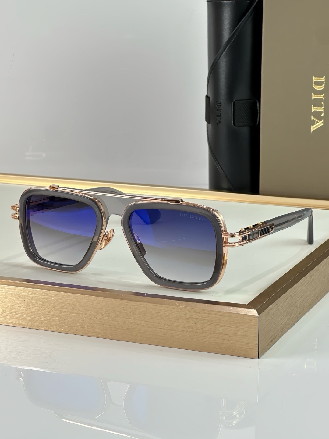 DITA LXN-EVO Square Sunglasses Grey & Gold Frame Gradient Blue Lens 54-19-145