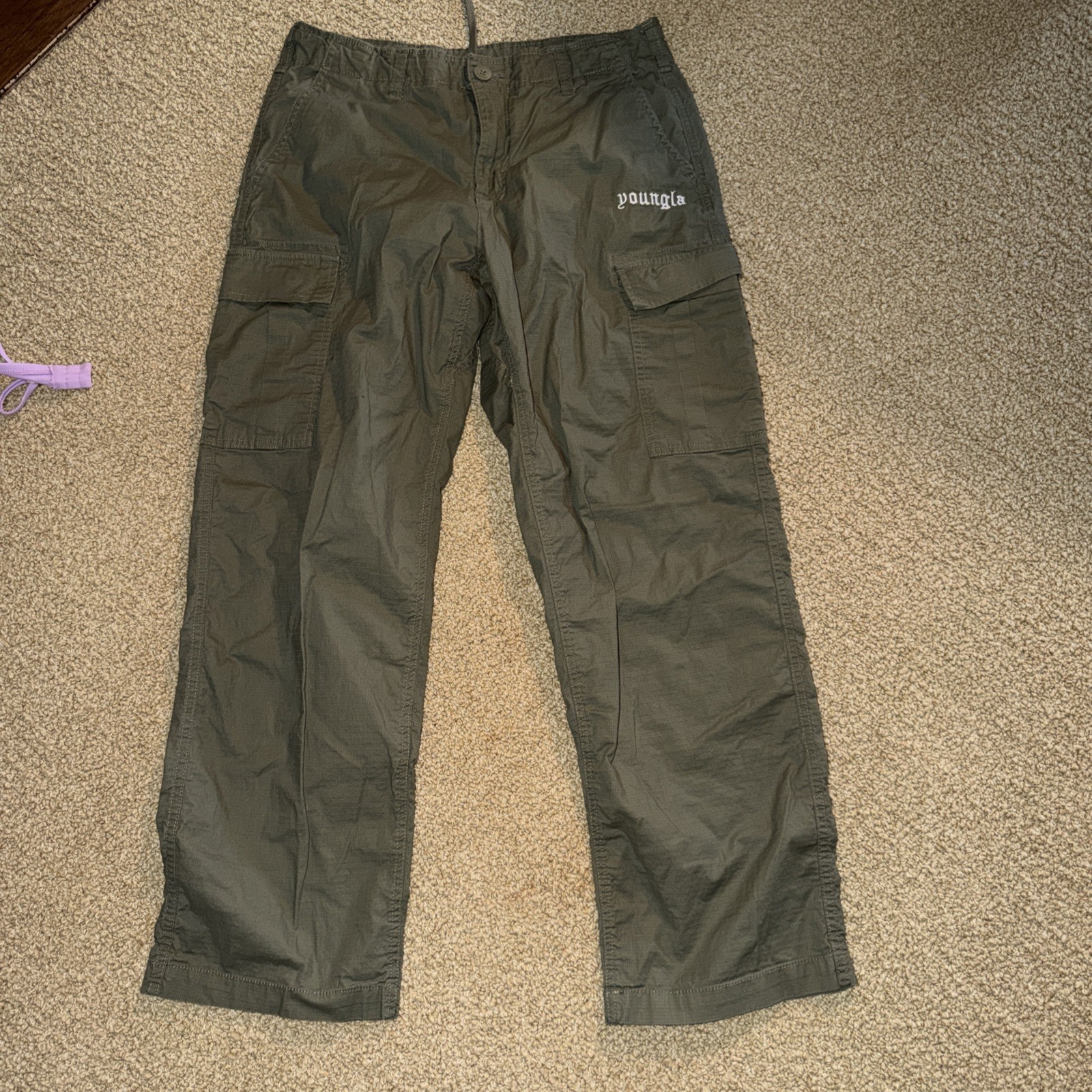 YoungLA Pants Mens Medium Tan Cargo Drawstring Ripstop Athletic Streetwear YoungLA Pants Mens Medium Tan Cargo Drawstring Ripstop Athletic Streetwear