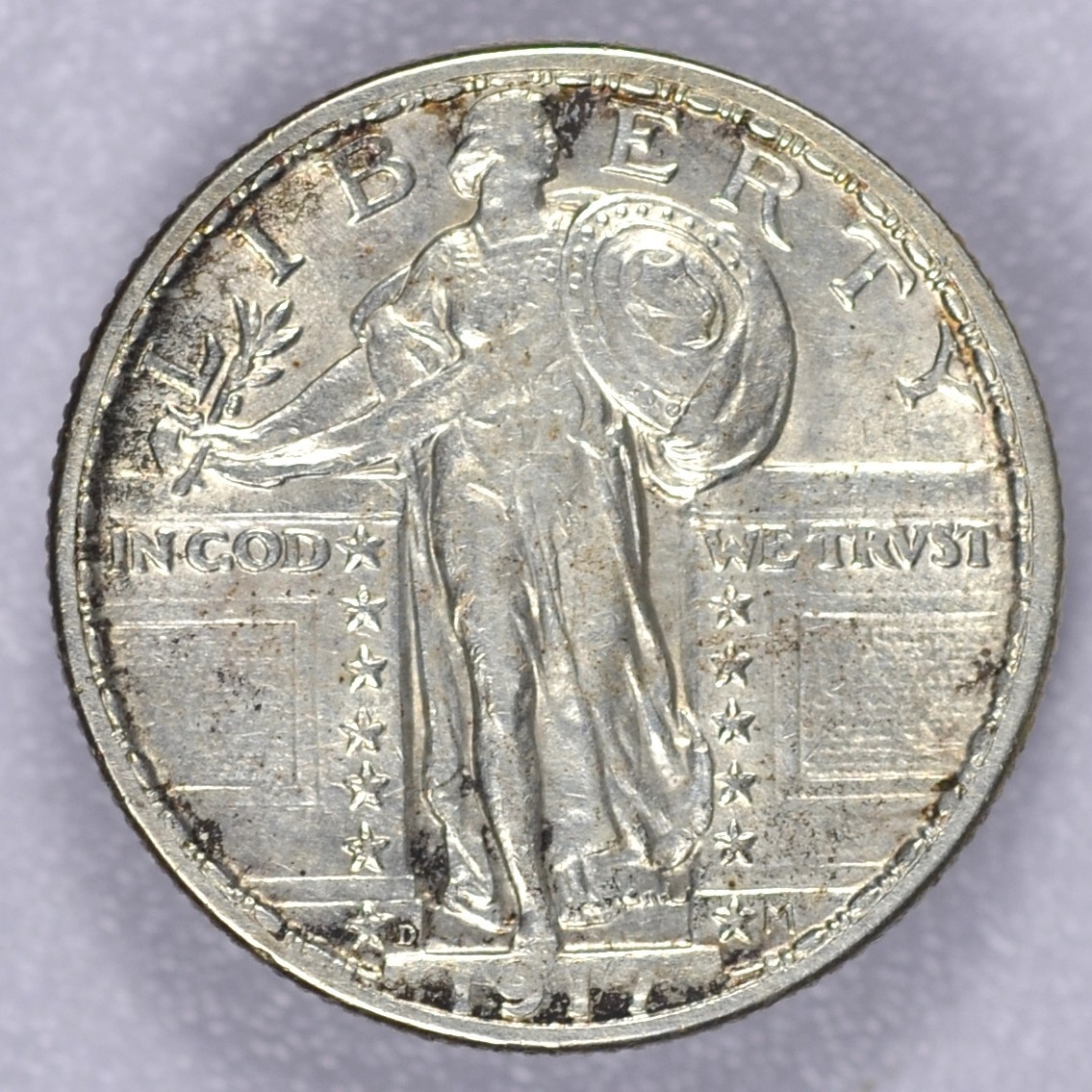 1917-D STANDING LIBERTY QUARTER TYPE 2 AU ALMOST UNCIRCULATED