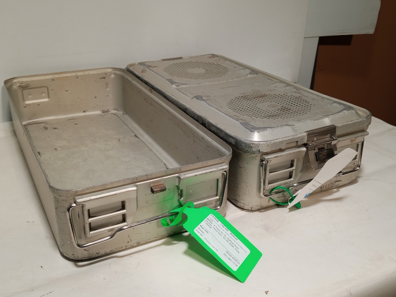 Lot of 2 Aesculap SterilContainer JN series rigid sterilization trays, 1x lid