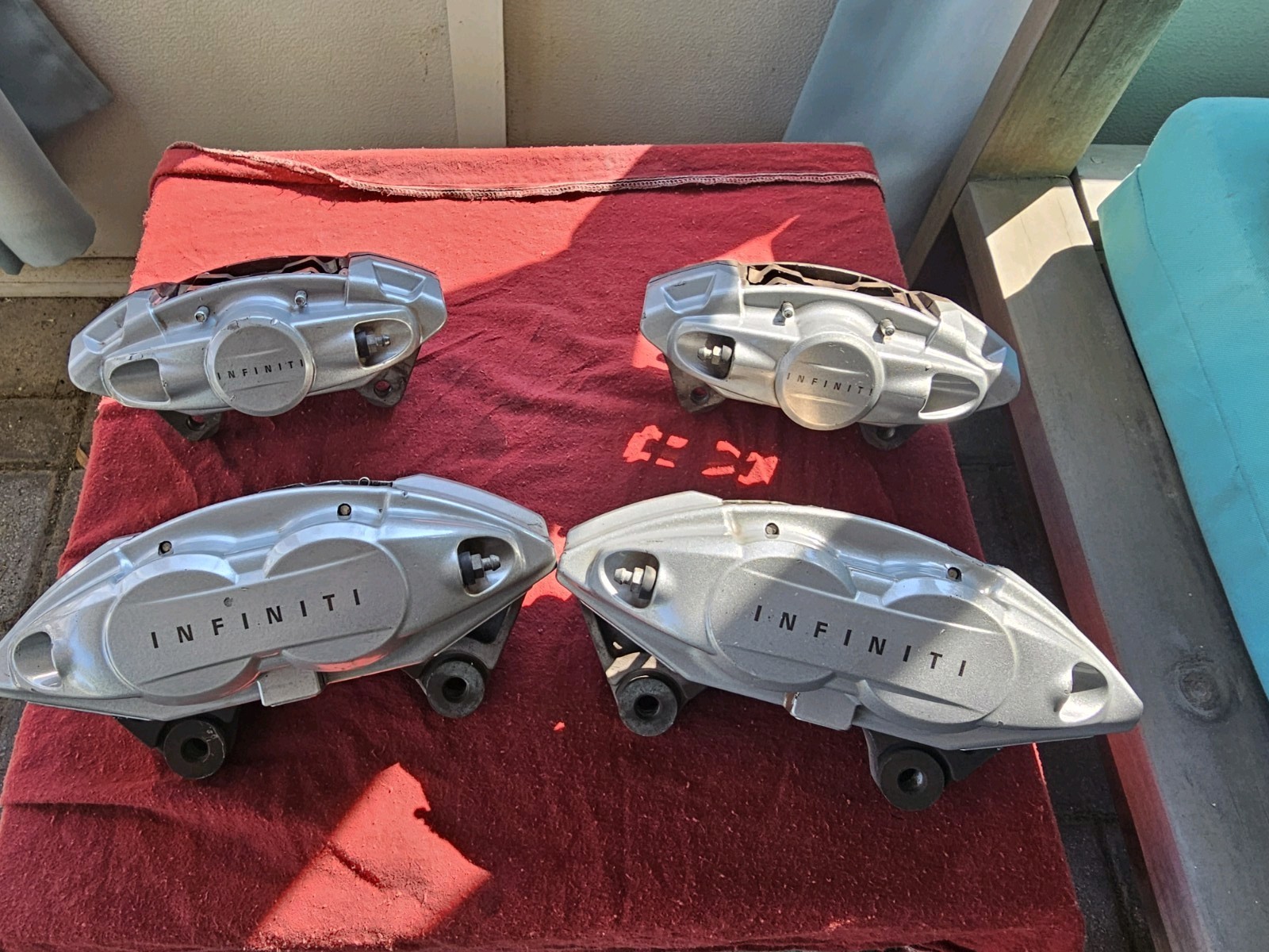 2007-2021 INFINITI G37 M37 Q50 Q60 Q70 AKEBONO CALIPERS BRAKE SET FRONT REAR RED 2007-2021 INFINITI G37 M37 Q50 Q60 Q70 AKEBONO CALIPERS BRAKE SET FRONT REAR RED