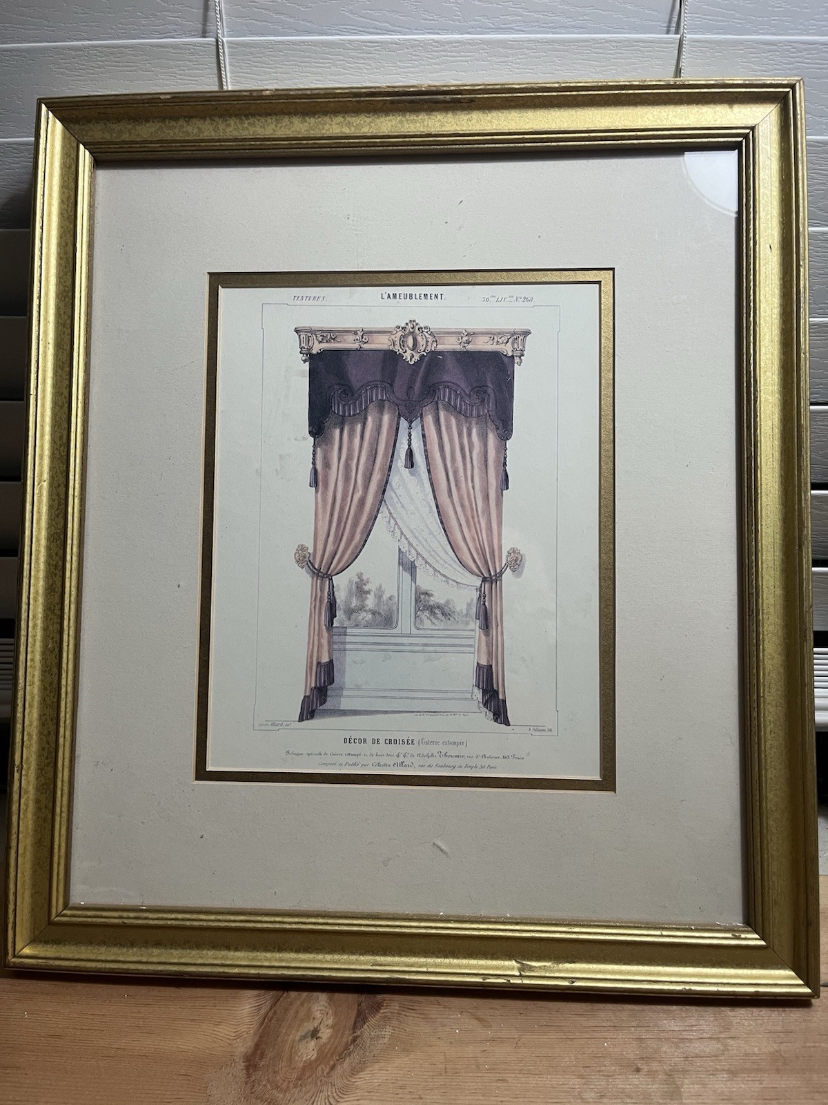 Antique 19th Century French Print Interior Curtain Styles In 17x15 Gold Frame Antique 19th Century French Print Interior Curtain Styles In 17x15 Gold Frame