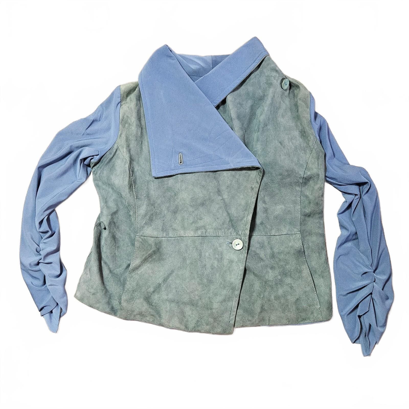 Vintage Italian Artico Leather Suede Blue Jacket Blazer Blouse Size 44 US Medium