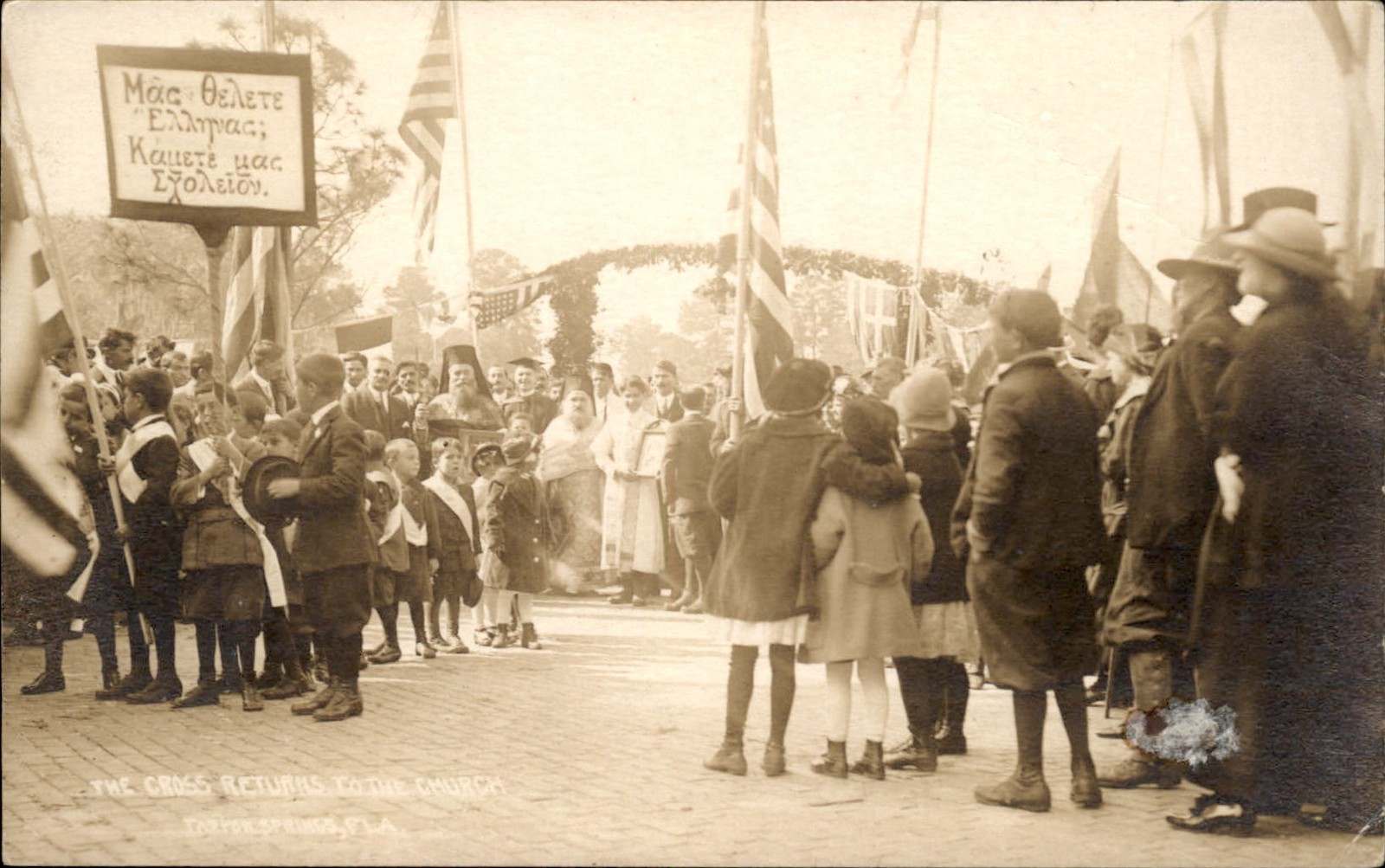 Tarpon Springs FL Cross Returns to Church c1900s-10s Real Photo Postcard bhn