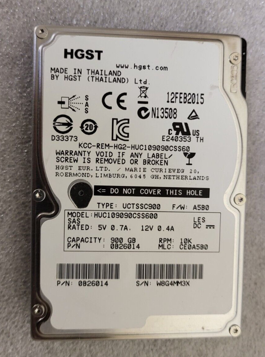 HUC109090CSS600 0B26014 HGST HITACHI 900GB 10K 6G 2.5\