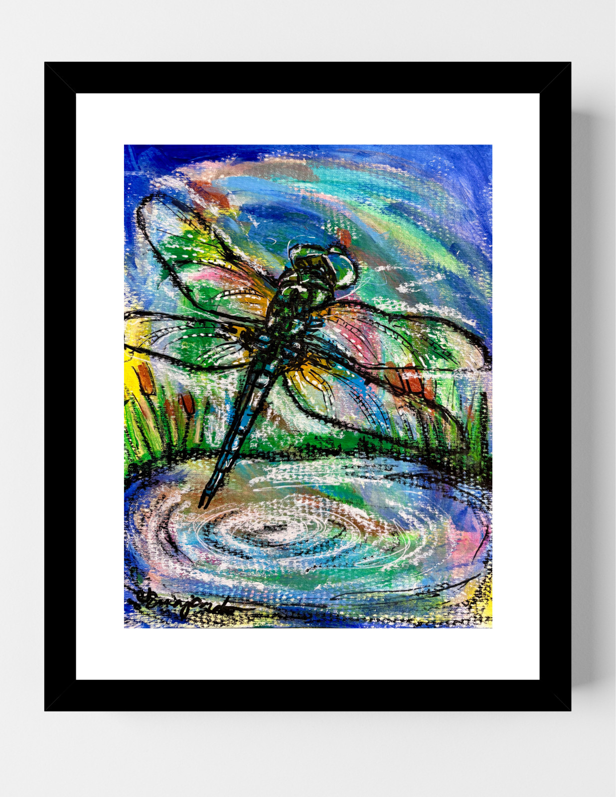 Guajardo Art: Dragonfly Pond 11X8.5 Original Paper Neo Expressionism Handmade