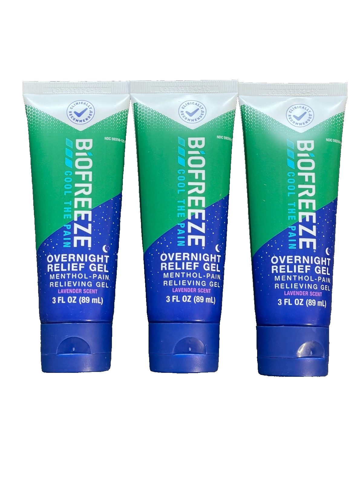 3 pack Biofreeze Overnight Relief Gel Lavender Scent 3oz each