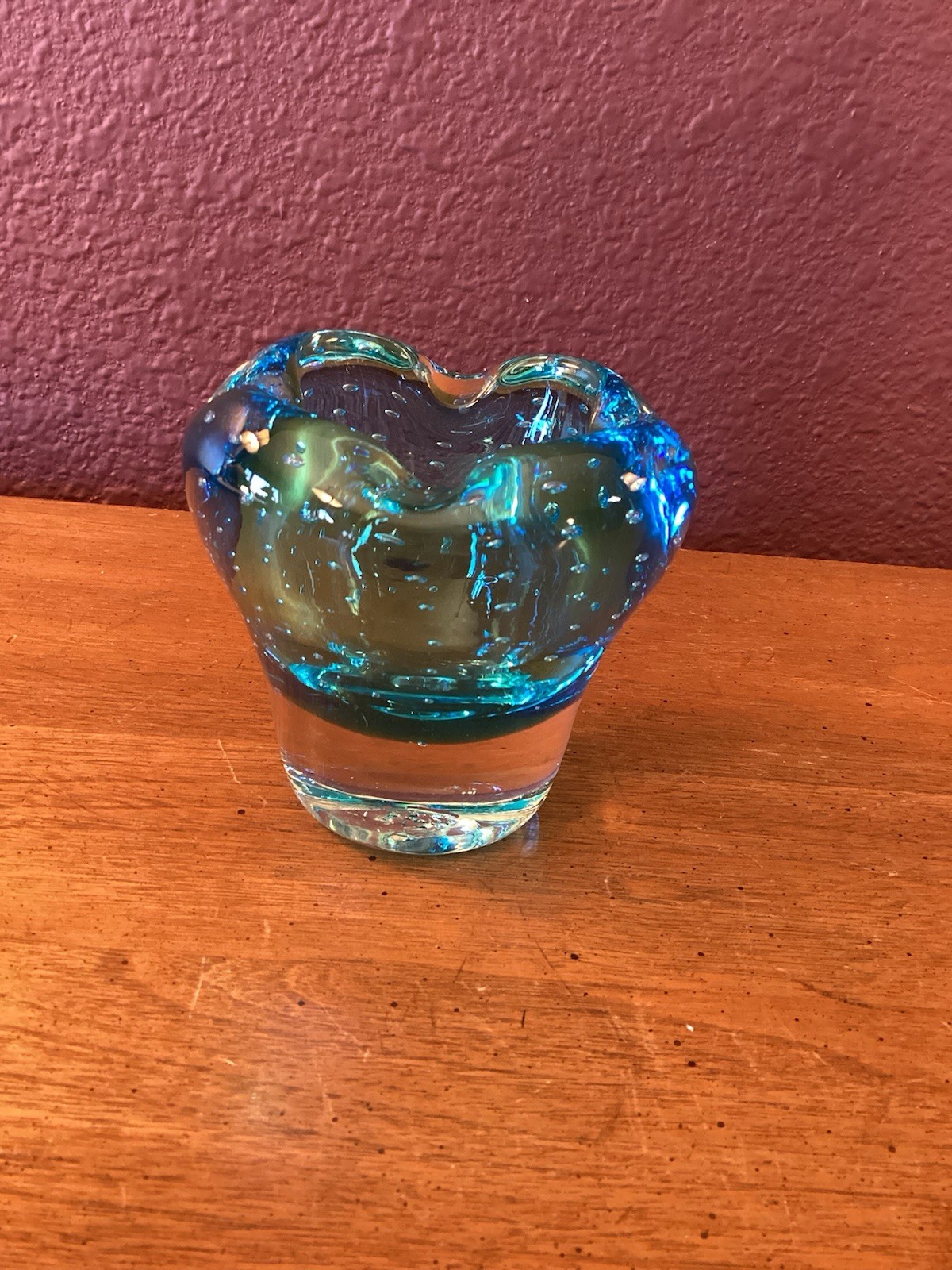 Vintage Murano Blue Sommerso Bullicante Art Glass Vase/Bowl W/Controlled Bubbles