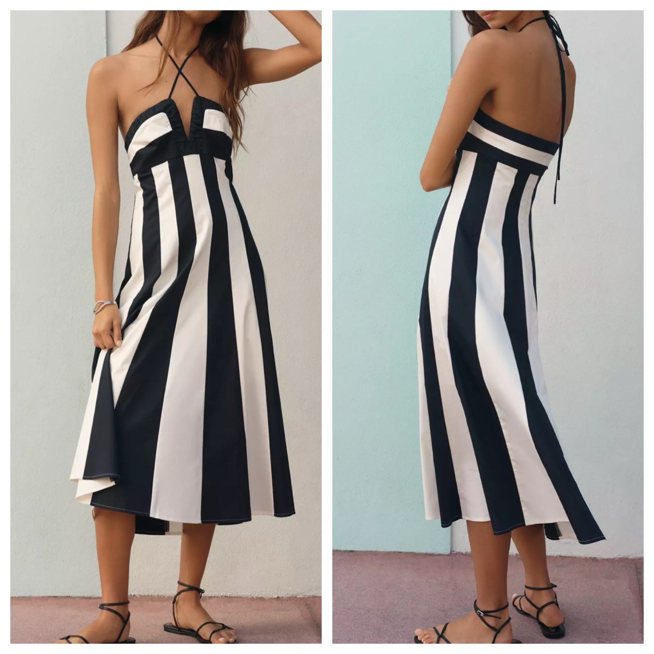 NWT $188 Anthropologie Maeve Black & White Halter Colorblock Midi Dress Sz 1X