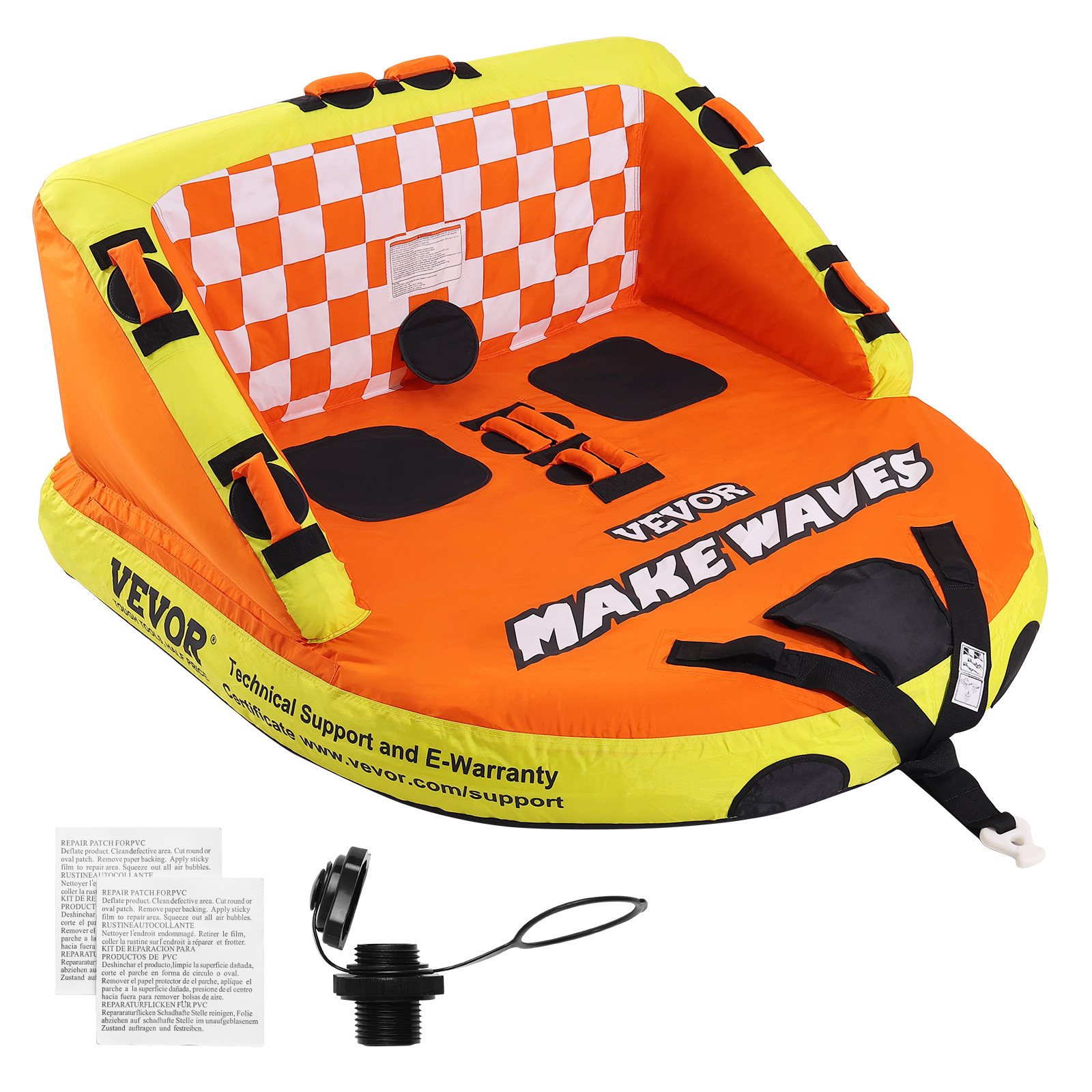 VEVOR Inflatable Towable Tube for Boating 1-2 Rider with Deck Seats and Backrest