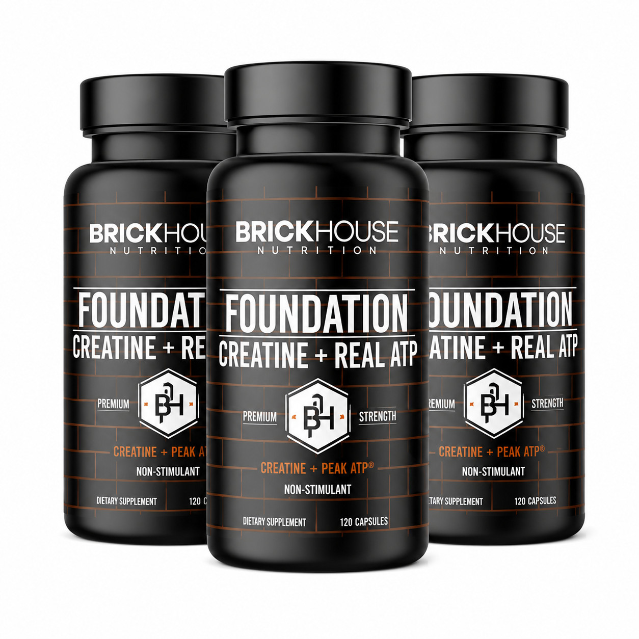 BrickHouse Nutrition Foundation Creatine + PEAK ATP 120 Capsules 3 Pack 360 Tota