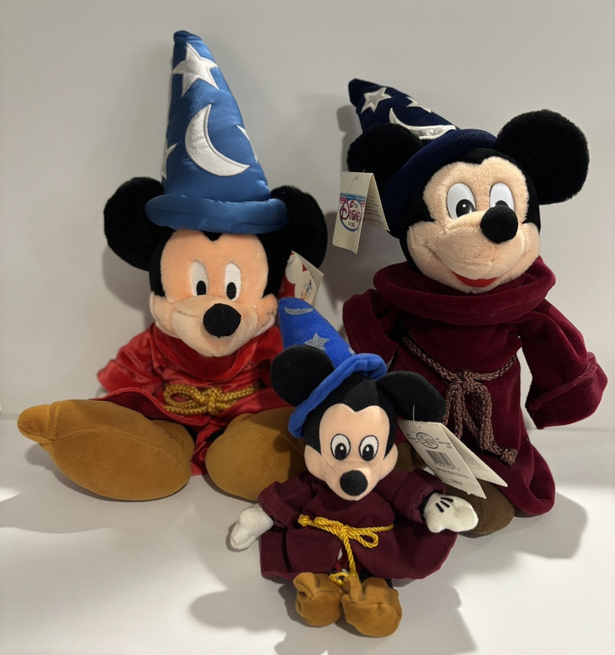 Vintage Mickey Mouse  Sorcerer Plush The Disney Store set of 3 with tags