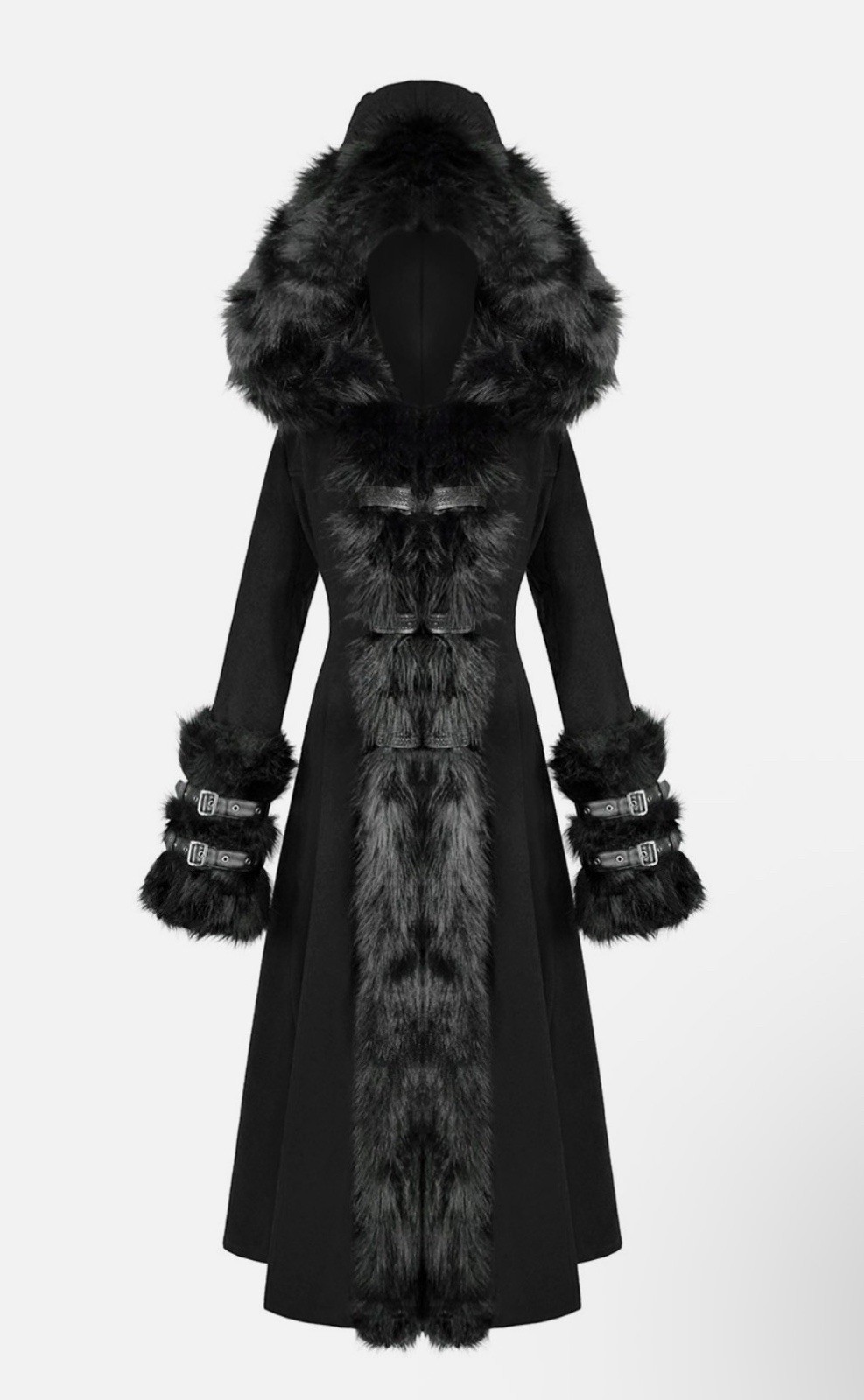 Devil Fashion Women Long Goth Lolita Hooded Winter Coat Jacket Black Faux Fur XL Devil Fashion Women Long Goth Lolita Hooded Winter Coat Jacket Black Faux Fur XL