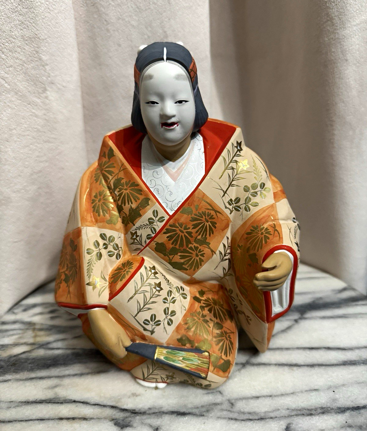 Vintage Japanese Hakata Doll | Traditional Noh Theatre Ceramic Figurine 