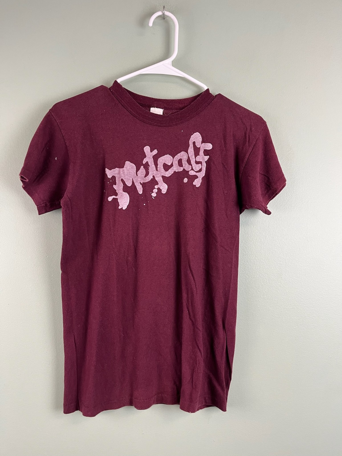 Vintage Metcalf Graphic T Shirt Maroon Single Stitch USA 100% Cotton Unbranded M