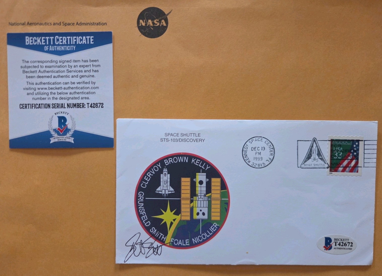 STEVEN SMITH NASA ASTRONAUT SIGNED STS-103 LAUNCH DAY Mission Logo POSTAL COVER STEVEN SMITH NASA ASTRONAUT SIGNED STS-103 LAUNCH DAY Mission Logo POSTAL COVER