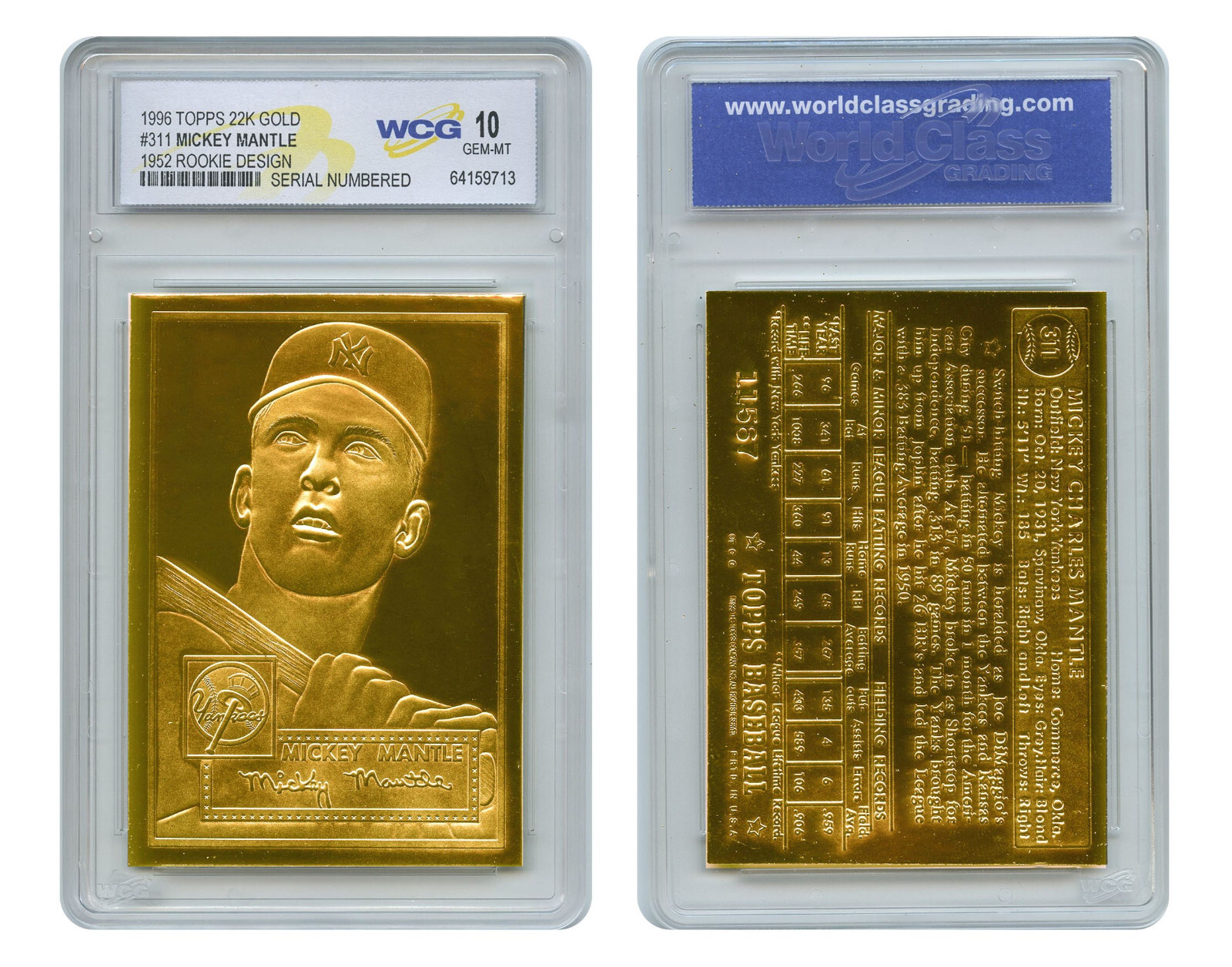 1996 Topps Mickey Mantle 22K Gold Card 1952 ROOKIE Card Design #311 GEM MINT 10