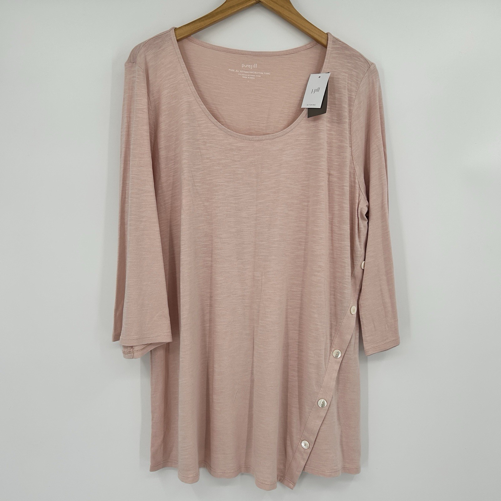 Pure Jill Lagenlook Pink Button Tunic Top Womens L Minimalist Coastal 3/4 Sleeve Pure Jill Lagenlook Pink Button Tunic Top Womens L Minimalist Coastal 3/4 Sleeve