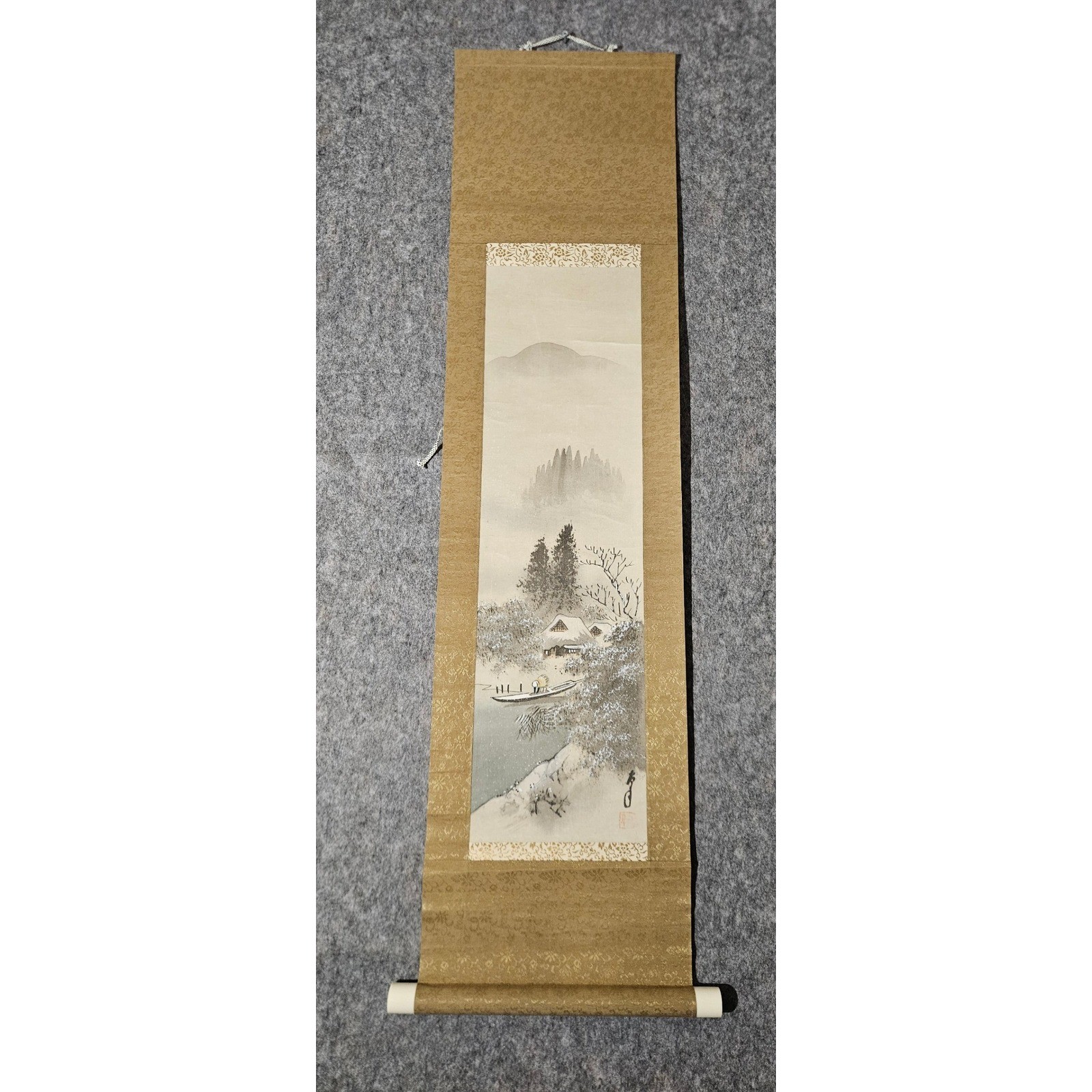 Japanese Winter Landscape Hanging Scroll Kakejiku Hand Painted Silk
