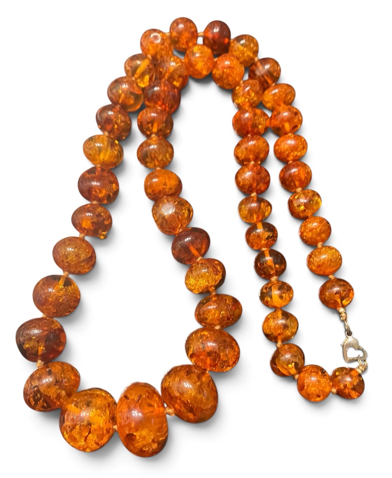 Vintage Genuine Amber 12-20mm Graduated Round Bead Necklace 28” 93.5 Grams