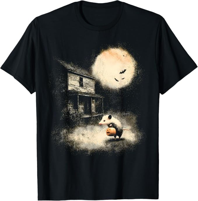 Vintage Opossum Halloween Funny Possum Pumpkin Spooky Moon T-Shirt