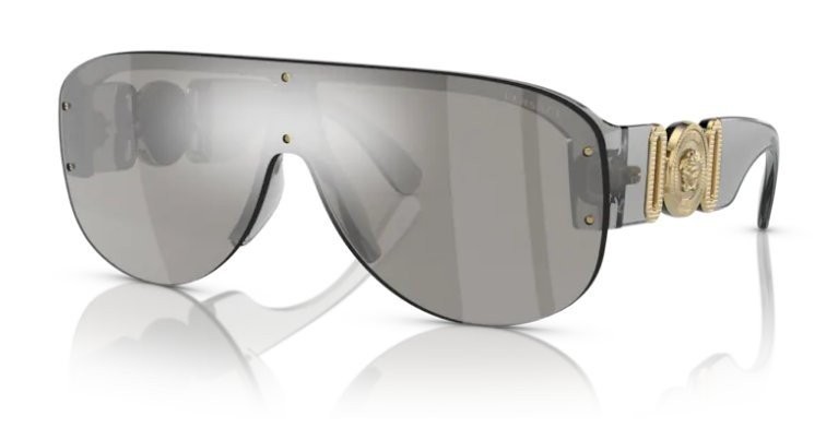 Versace VE 4391 311/6G Transparent Grey Plastic Shield Sunglasses Grey Mirror...