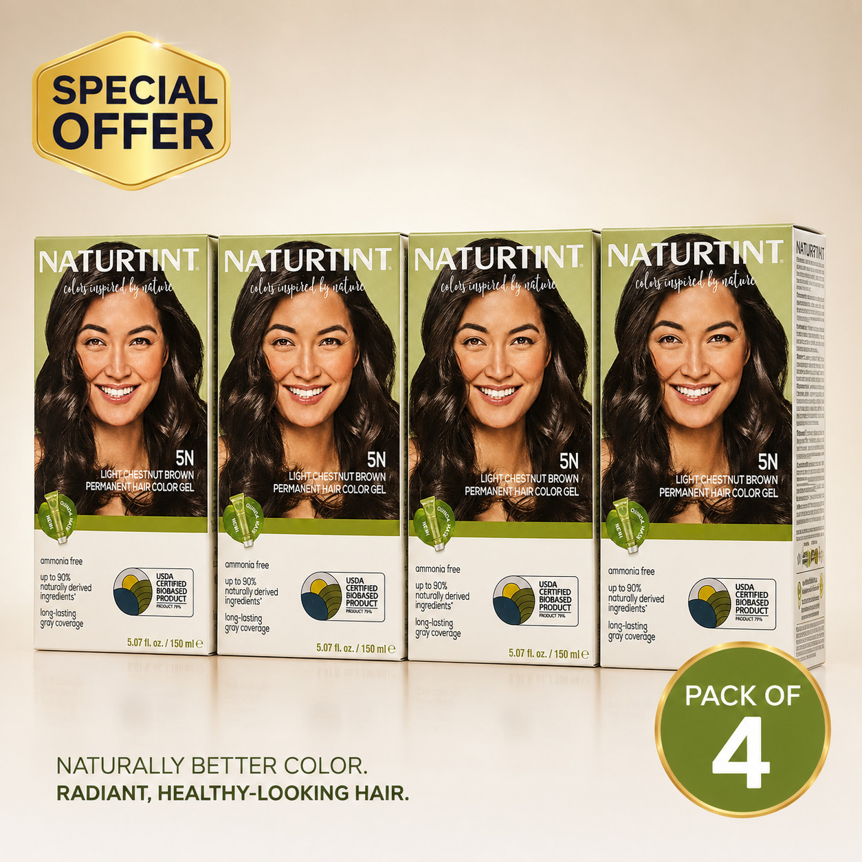 Naturtint 5N Light Chestnut Brown Permanent Hair Color Gel 5.07 Fl Oz-Pack of 4
