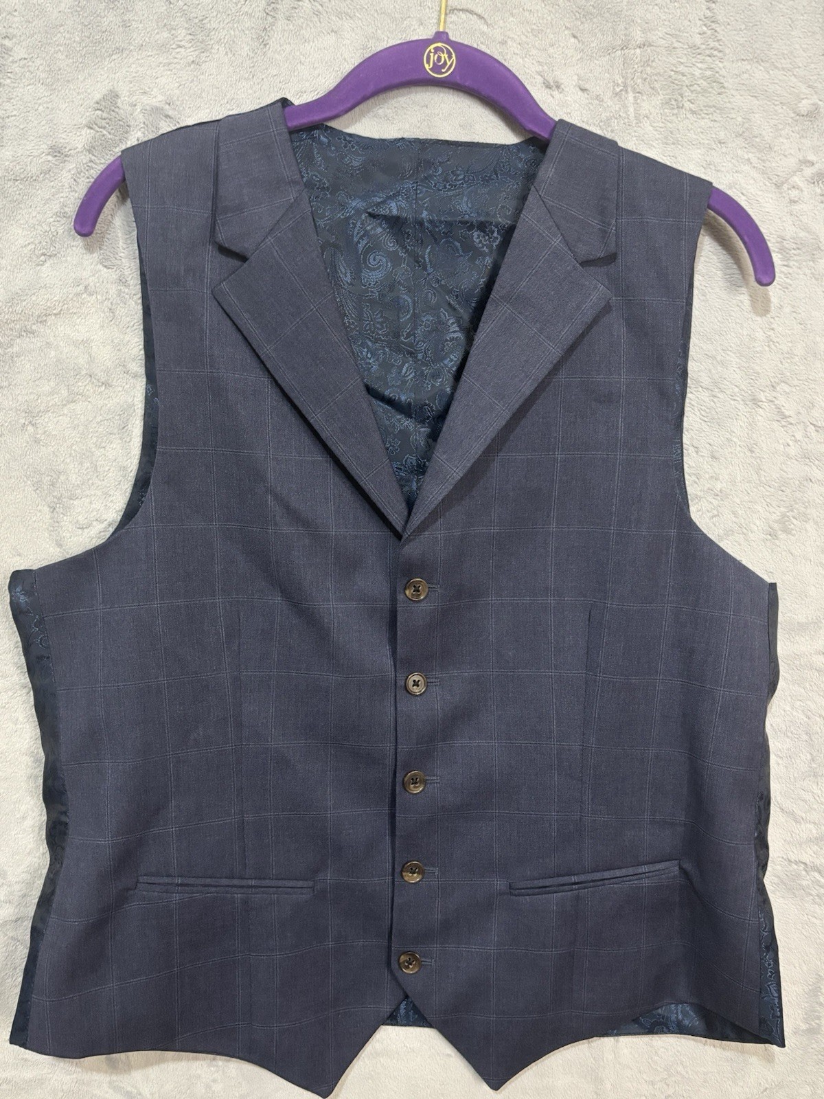 Jack Victor Reda Super 110s Wool Vest Opera 5 Button Lapel Grey Plaid 40R Men\'s