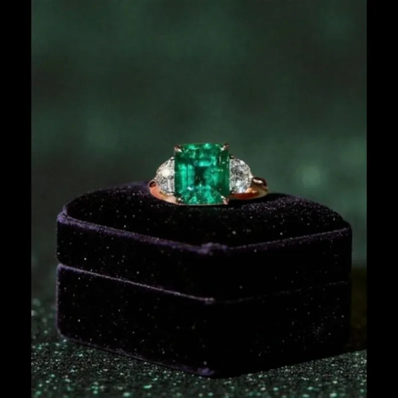 Natural Emerald 3.90 Ct Art Deco Antique Vintage Wedding Ring 14K Yellow Gold FN