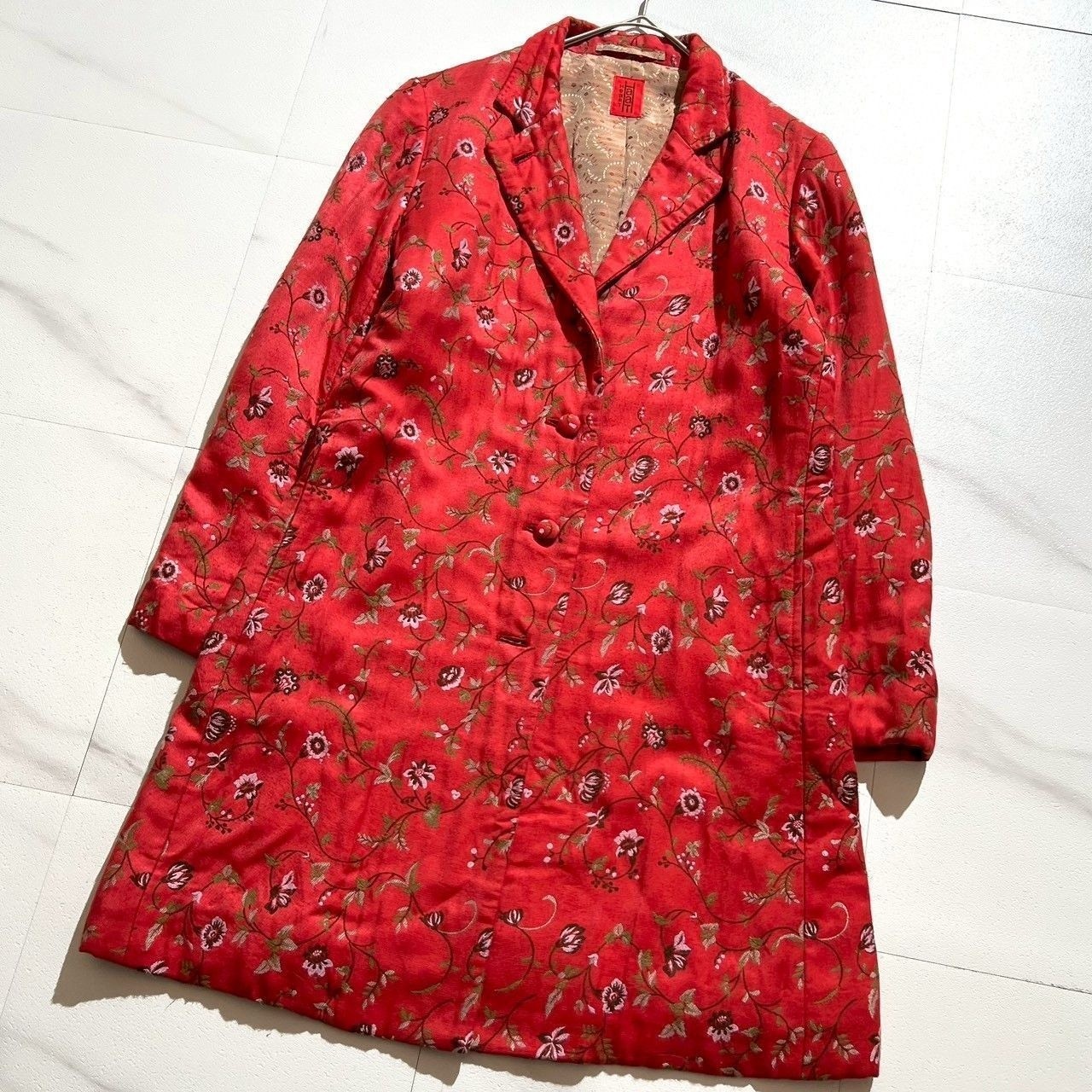 Issey Miyake HaaT Long Coat Jacket Floral Embroidery Red Excellent VHTF