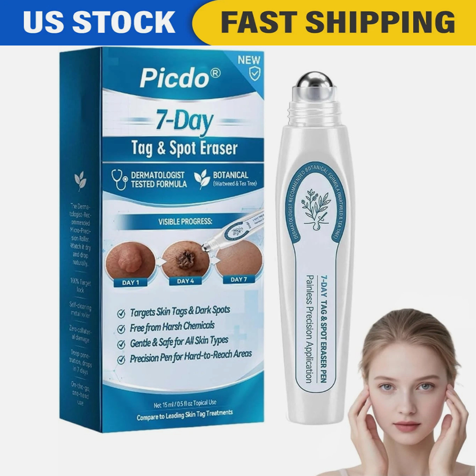 Picdo 7-Day Skin Tag & Spot Eraser Roll-On Botanical Spot Corrector Liquid