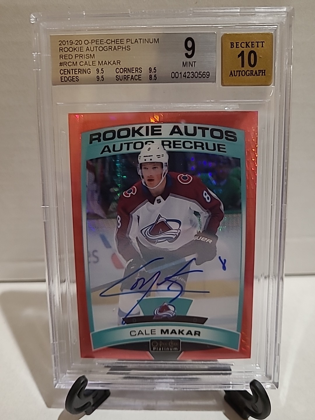 2019-20 OPC O-Pee-Chee Platinum Rookie Autos Red Prism /50 - CALE MAKAR - BGS 9