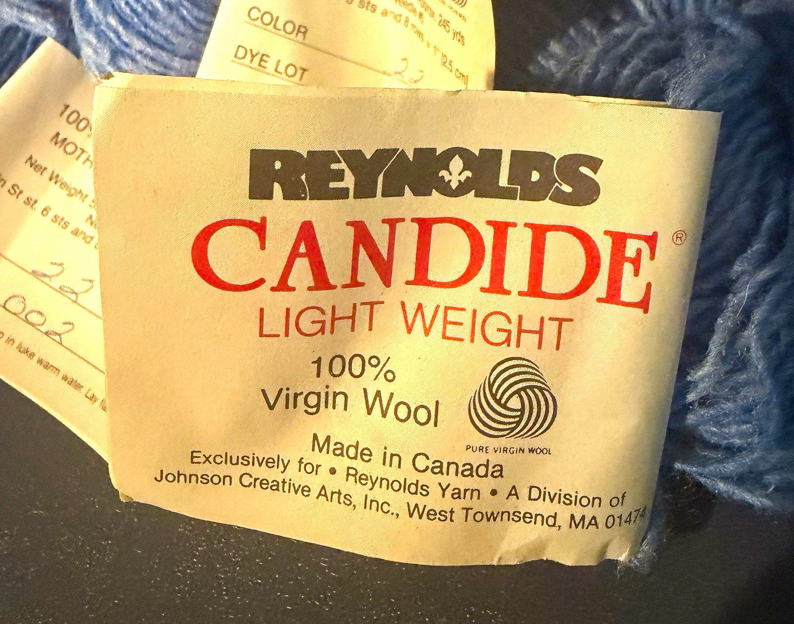 Vintage Reynolds Candide Light Weight Yarn 9 Skeins Blue 100% Wool Dye Lot 002