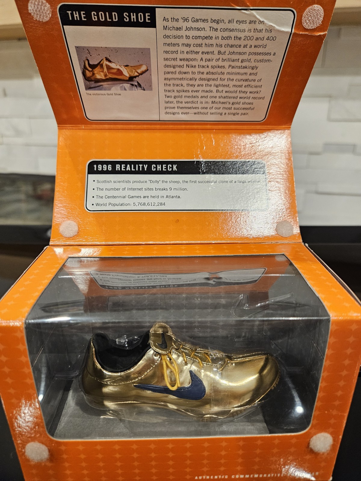 Nike Michael Johnson 1996 Gold Shoe Atlanta Olympics Commemorative Mini Shoe