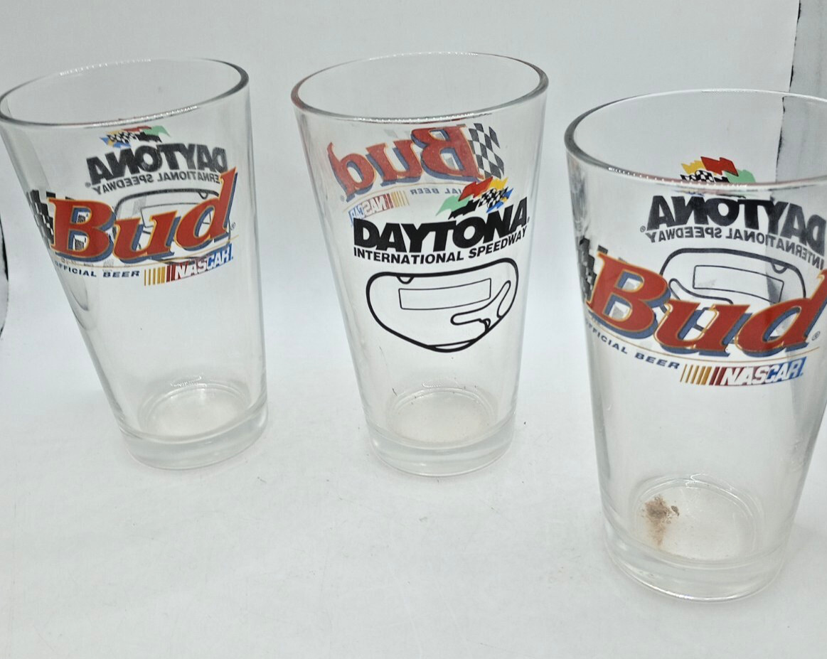Set of 3 Budweiser Official Beer of NASCAR 16 oz. Glasses Daytona Set of 3 Budweiser Official Beer of NASCAR 16 oz. Glasses Daytona